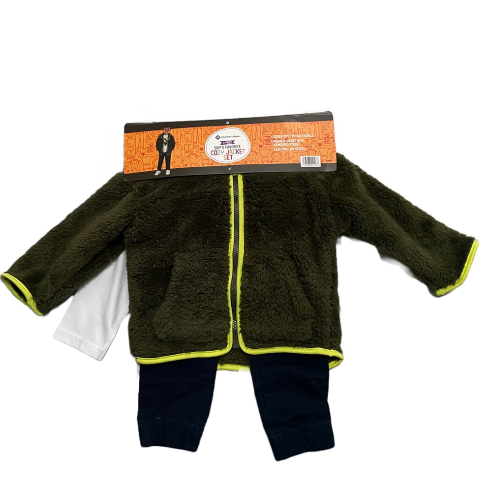 MEMBER'S Mark Boy's 3-Piece Long Sleeve Shirt, Hooded Jacket & Pant Set 3T (NWT)